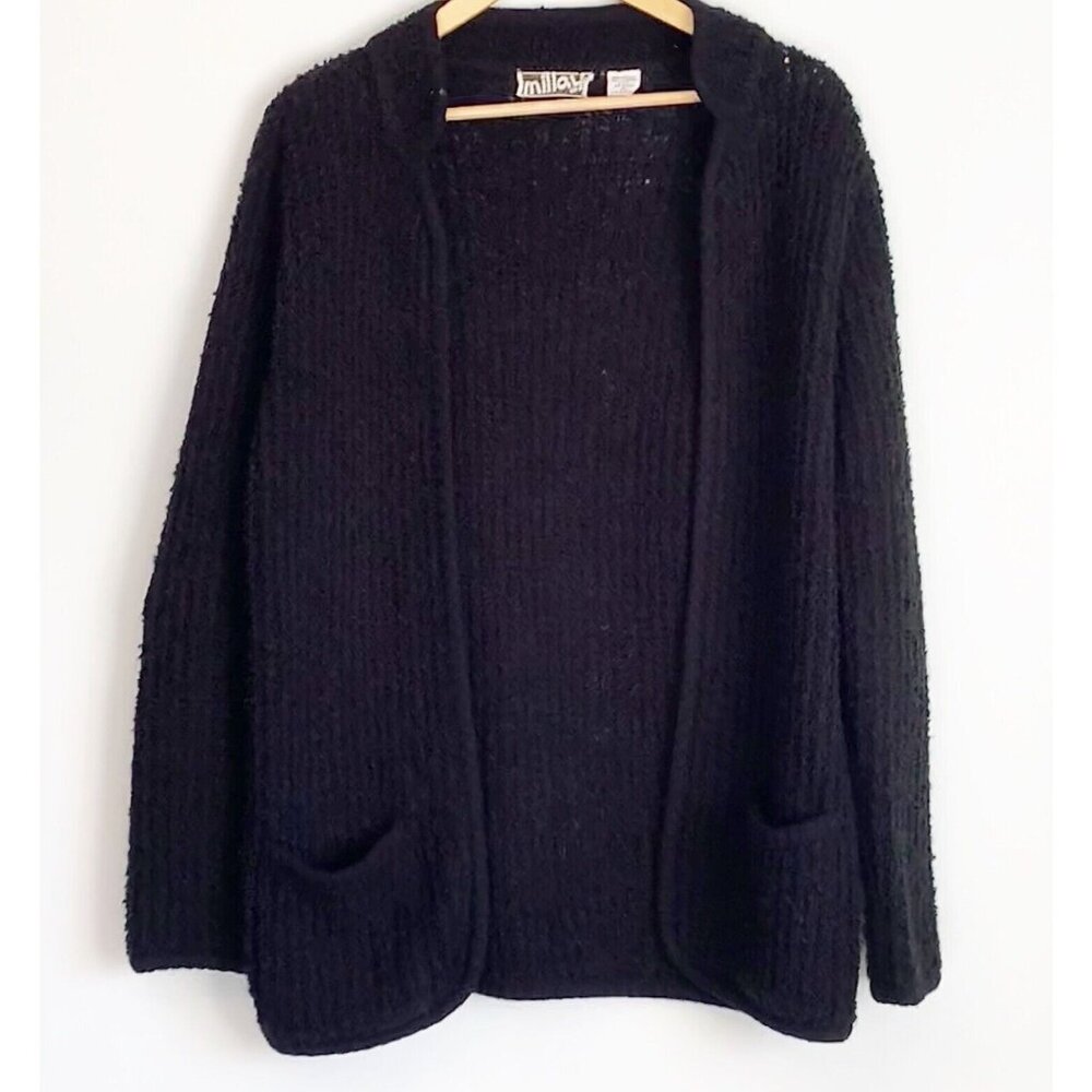 Vintage Millay Black Ribbed Chunky Open Cardigan Women’s 40 Large Boyfriend